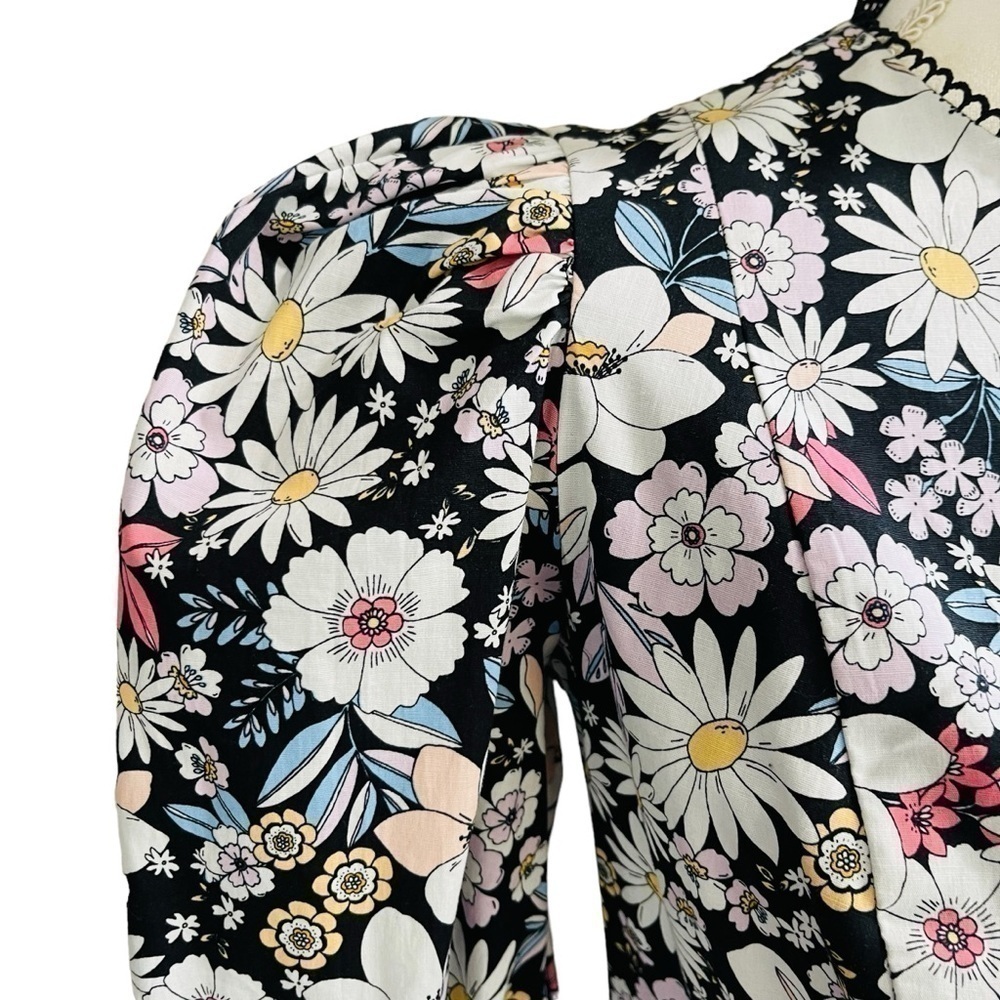 Rachel Parcell Size Small Black Floral Cotton Puff Sleeve Retro Minidress NWT - Picture 4 of 16